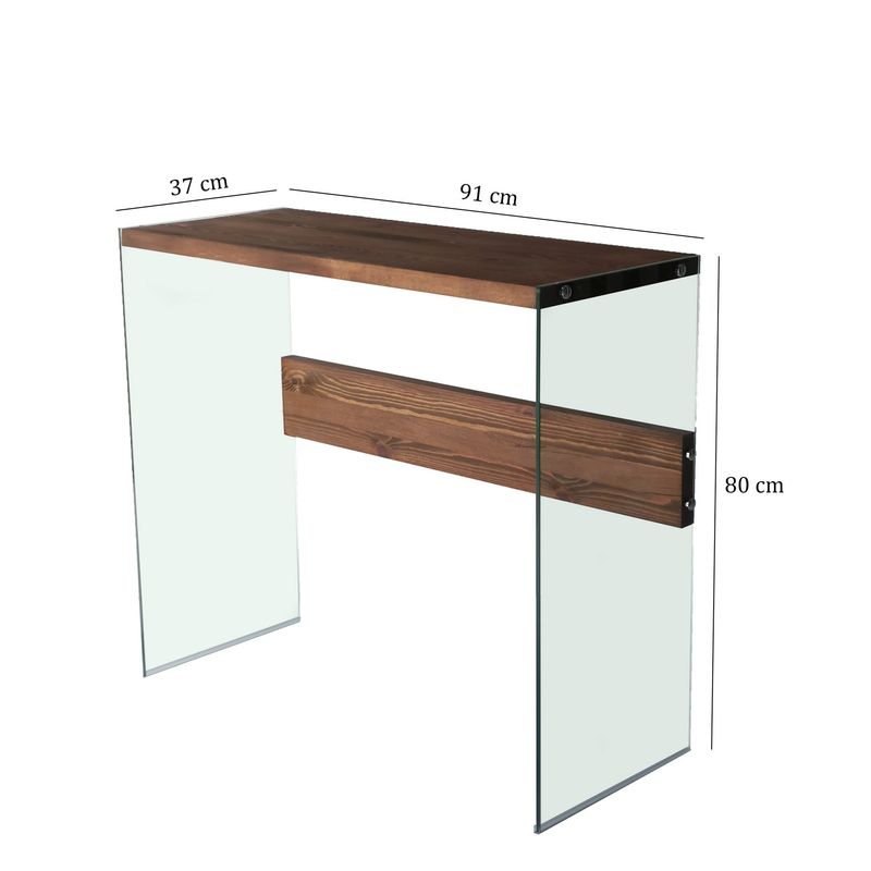 Casa si Gradina - Mobilier - Comode si corpuri - Console - Consola, Hanah Home, sticla calita si lemn masiv de pin, nuc, 91x37x80 cm - Infinity.ro