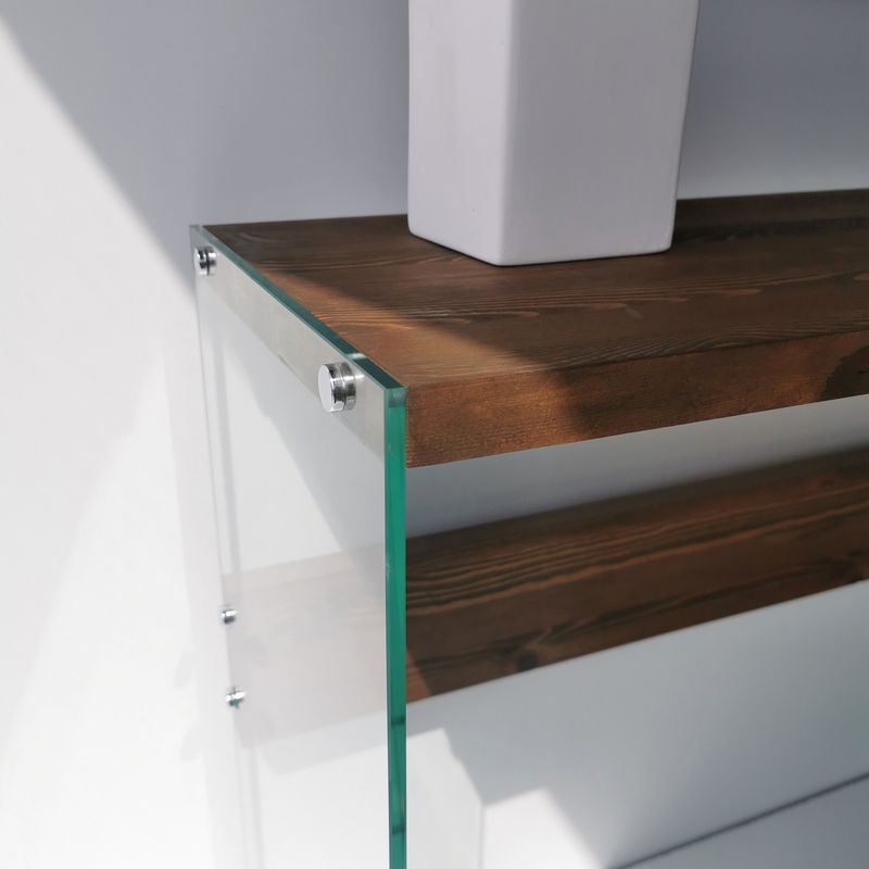 Casa si Gradina - Mobilier - Comode si corpuri - Console - Consola, Hanah Home, sticla calita si lemn masiv de pin, nuc, 91x37x80 cm - Infinity.ro