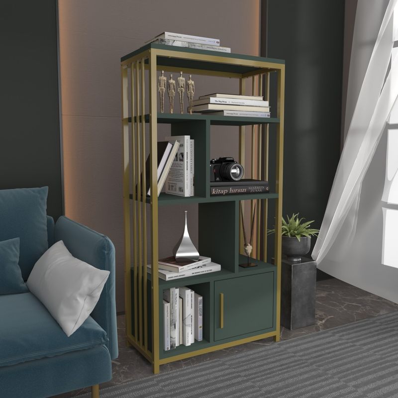 Casa si Gradina - Mobilier - Biblioteci si rafturi - Biblioteci - Biblioteca, Hanah Home, pal melaminat, verde auriu, 60x29.6x120 cm - Infinity.ro