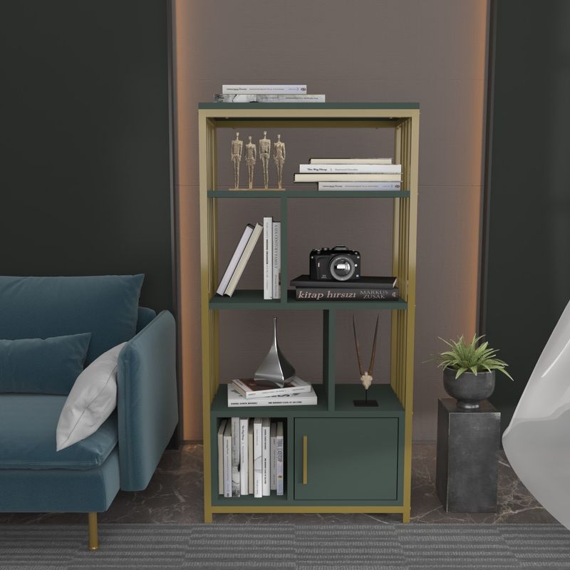 Casa si Gradina - Mobilier - Biblioteci si rafturi - Biblioteci - Biblioteca, Hanah Home, pal melaminat, verde auriu, 60x29.6x120 cm - Infinity.ro
