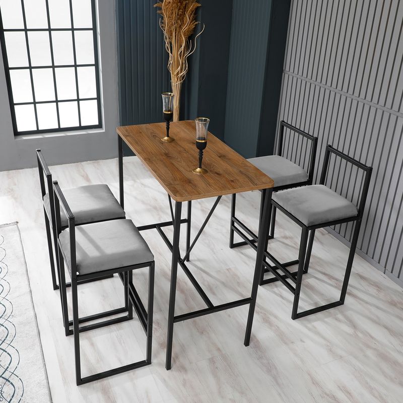 Casa si Gradina - Mobilier - Seturi de mobilier - Seturi mese si scaune - Set masa de bar si taburete, Atelier Del Sofa, melamina si metal, gri, nuc, negru, masa 90x45x92 cm, taburete 35x35x80 cm - Infinity.ro