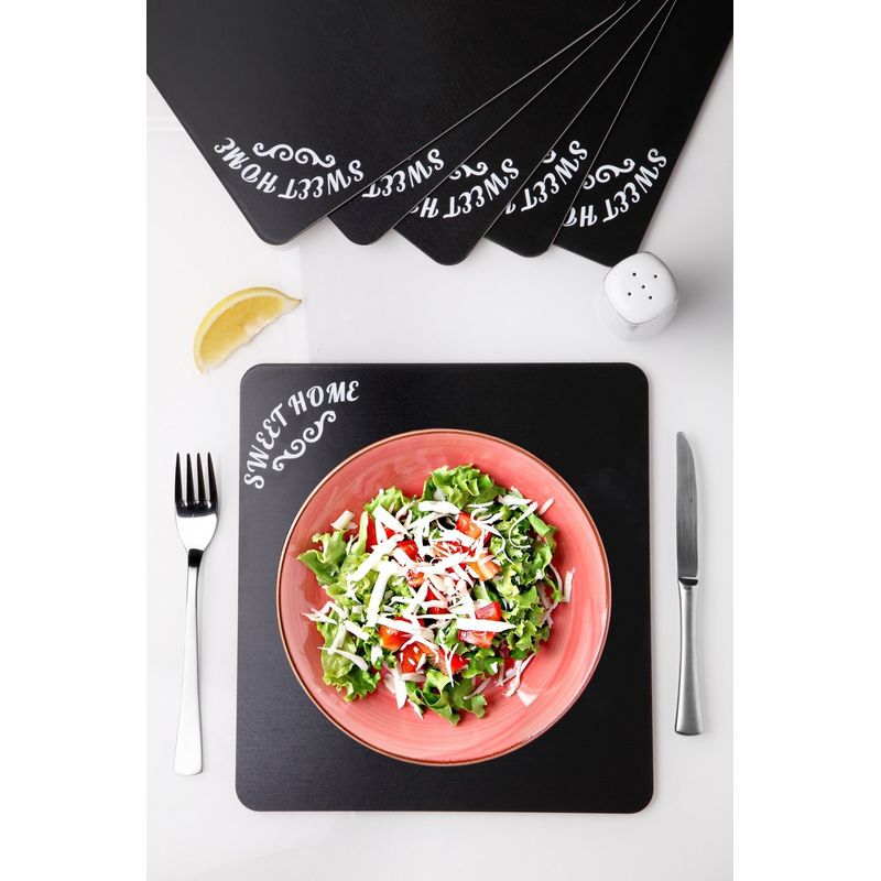 Casa si Gradina - Textile si covoare - Textile bucatarie - Fete de masa - Set suporturi de masa, Hermia, mdf si lemn, negru, 27x25 cm, 6 bucati - Infinity.ro
