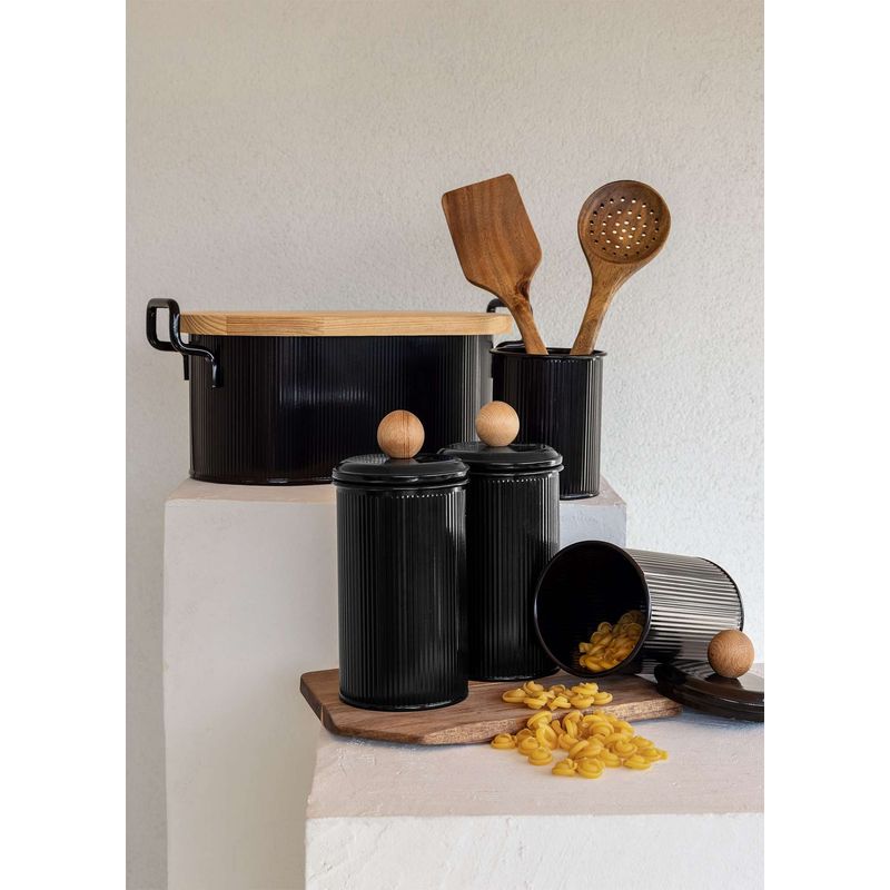 Casa si Gradina - Bucatarie si vesela - Organizare si depozitare bucatarie - Borcane si capace - Set cutii depozitare, Hermia, metal galvanizat, negru, 10x10x22 cm, 3 piese - Infinity.ro