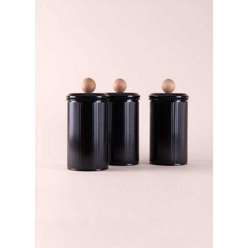 Casa si Gradina - Bucatarie si vesela - Organizare si depozitare bucatarie - Borcane si capace - Set cutii depozitare, Hermia, metal galvanizat, negru, 10x10x22 cm, 3 piese - Infinity.ro