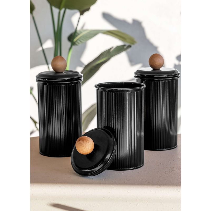 Casa si Gradina - Bucatarie si vesela - Organizare si depozitare bucatarie - Borcane si capace - Set cutii depozitare, Hermia, metal galvanizat, negru, 10x10x22 cm, 3 piese - Infinity.ro