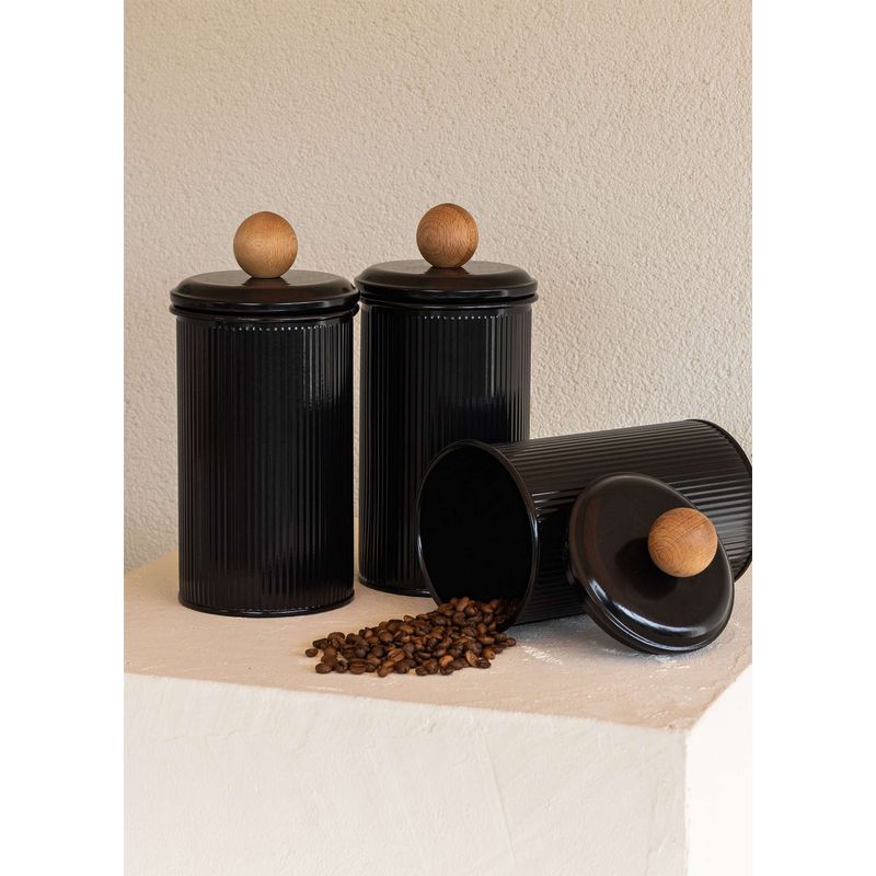 Casa si Gradina - Bucatarie si vesela - Organizare si depozitare bucatarie - Borcane si capace - Set cutii depozitare, Hermia, metal galvanizat, negru, 10x10x22 cm, 3 piese - Infinity.ro