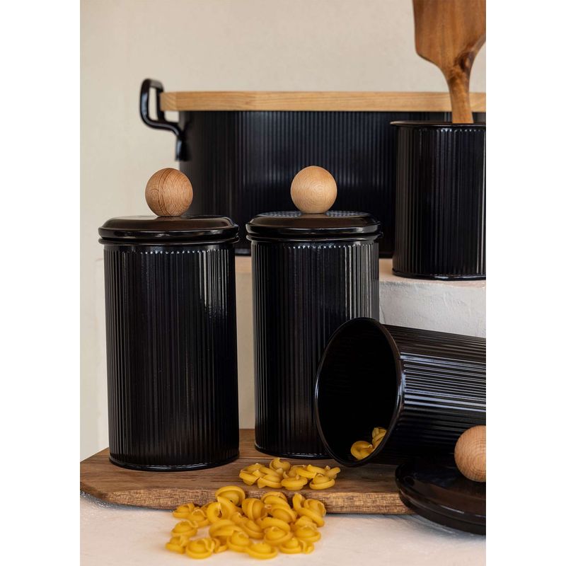 Casa si Gradina - Bucatarie si vesela - Organizare si depozitare bucatarie - Borcane si capace - Set cutii depozitare, Hermia, metal galvanizat, negru, 10x10x22 cm, 3 piese - Infinity.ro