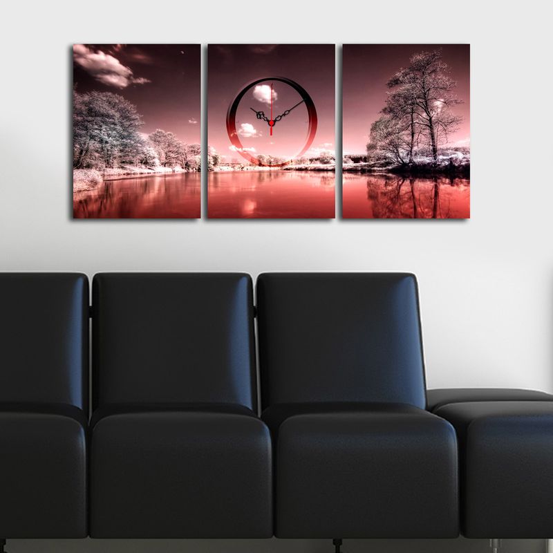 Casa si Gradina - Decoratiuni - Ceasuri - Ceas decorativ de perete, Wallxpert, panza piele intoarsa, multicolor, 90x38 cm, set 3 piese - Infinity.ro