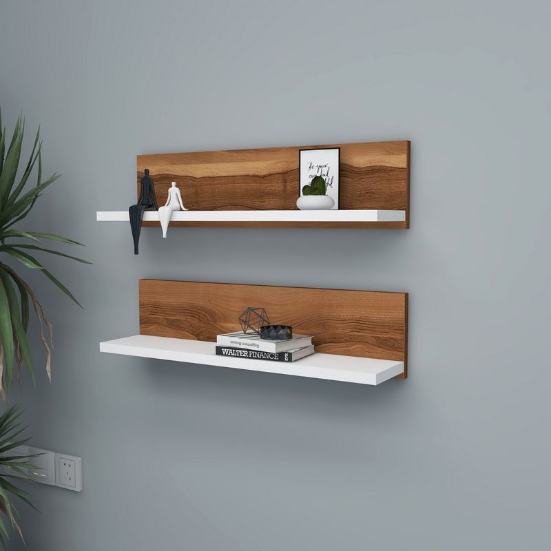 Casa si Gradina - Mobilier - Biblioteci si rafturi - Rafturi - Raft de perete, Hanah Home, pal melaminat, nuc si alb, 60x15x13 cm, set 2 bucati - Infinity.ro