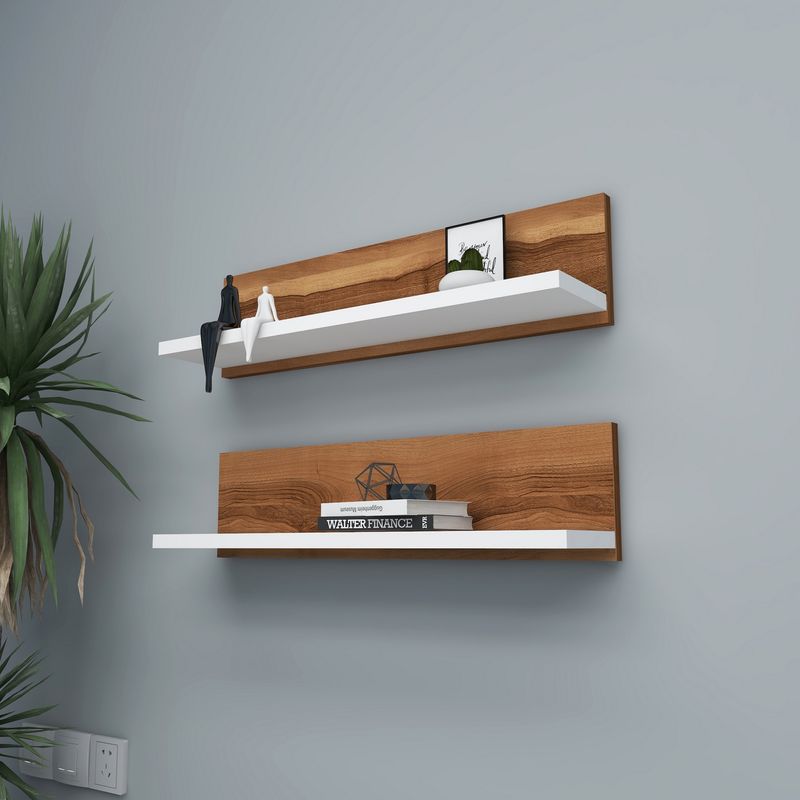 Casa si Gradina - Mobilier - Biblioteci si rafturi - Rafturi - Raft de perete, Hanah Home, pal melaminat, nuc si alb, 60x15x13 cm, set 2 bucati - Infinity.ro