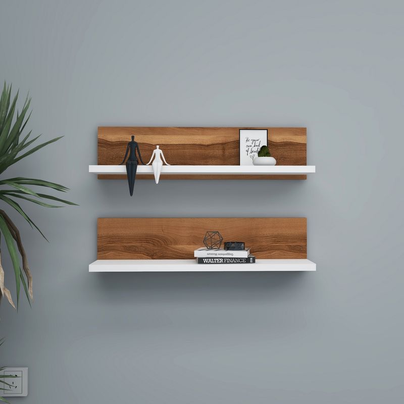 Casa si Gradina - Mobilier - Biblioteci si rafturi - Rafturi - Raft de perete, Hanah Home, pal melaminat, nuc si alb, 60x15x13 cm, set 2 bucati - Infinity.ro