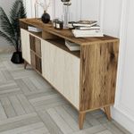 Casa si Gradina - Mobilier - Comode si corpuri - Console - Consola, Hanah Home, panou de particule melaminat, nuc si travertin, 180x35x78 cm, 845HCT5606 - Infinity.ro