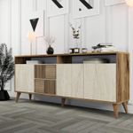 Casa si Gradina - Mobilier - Comode si corpuri - Console - Consola, Hanah Home, panou de particule melaminat, nuc si travertin, 180x35x78 cm, 845HCT5606 - Infinity.ro