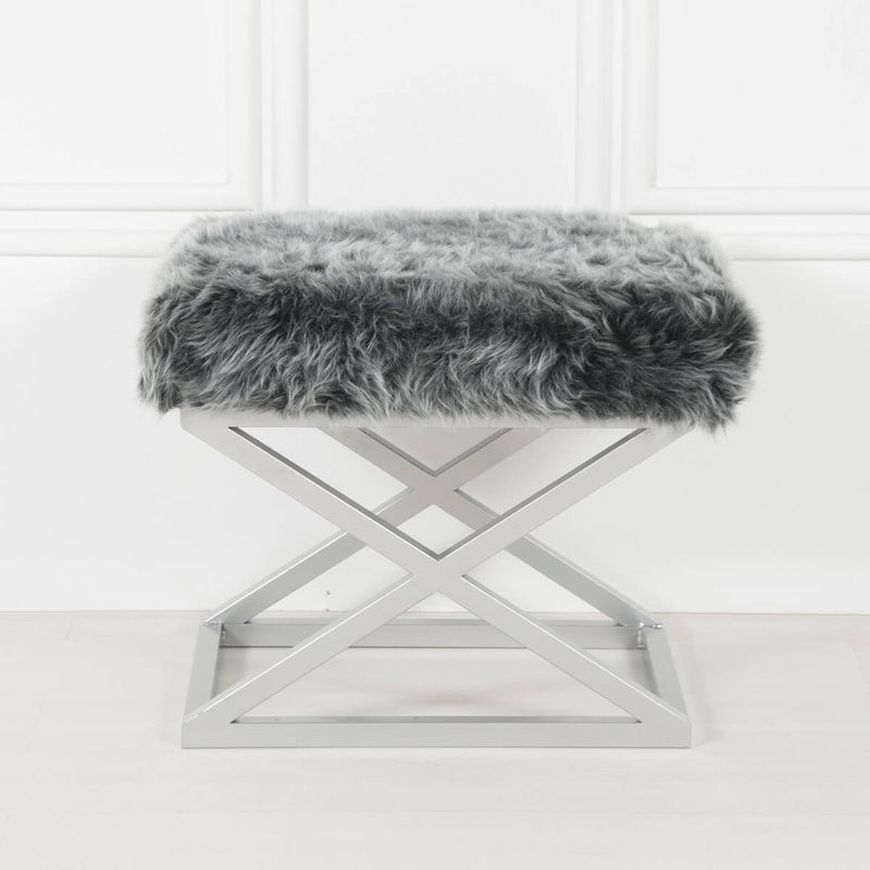 Casa si Gradina - Mobilier - Scaune si fotolii - Tabureti - Taburet, Atelier Del Sofa, metal, poliester, argintiu si gri, 42x50x40 cm - Infinity.ro