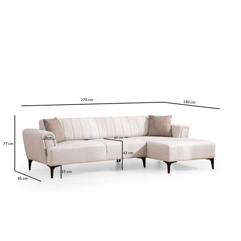 Casa si Gradina - Mobilier - Canapele si coltare - Coltare - Coltar extensibil, Hanah Home, lemn fag si pal, ecru, 270x140x95 cm - Infinity.ro