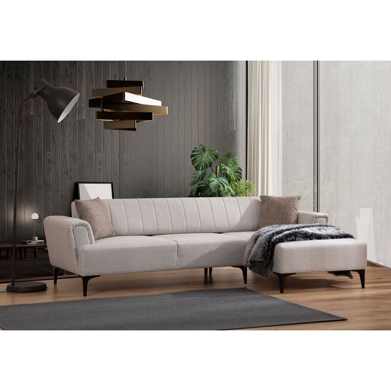 Casa si Gradina - Mobilier - Canapele si coltare - Coltare - Coltar extensibil, Hanah Home, lemn fag si pal, ecru, 270x140x95 cm - Infinity.ro