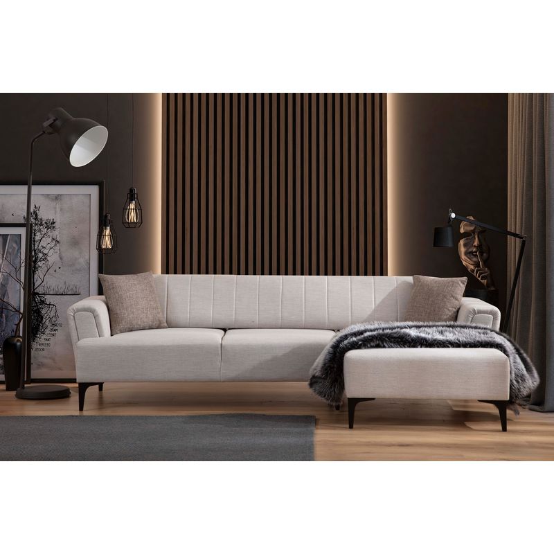 Casa si Gradina - Mobilier - Canapele si coltare - Coltare - Coltar extensibil, Hanah Home, lemn fag si pal, ecru, 270x140x95 cm - Infinity.ro