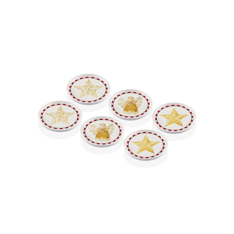 Casa si Gradina - Bucatarie si vesela - Vesela si tacamuri - Vesela pentru servire - Set boluri pentru aperitive, Hermia, ceramica, alb rosu auriu, 10x10x1 cm, 6 piese - Infinity.ro