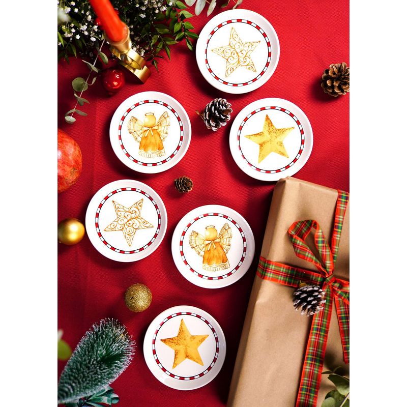 Casa si Gradina - Bucatarie si vesela - Vesela si tacamuri - Vesela pentru servire - Set boluri pentru aperitive, Hermia, ceramica, alb rosu auriu, 10x10x1 cm, 6 piese - Infinity.ro