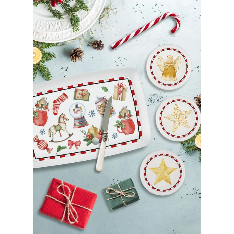 Casa si Gradina - Bucatarie si vesela - Vesela si tacamuri - Vesela pentru servire - Set boluri pentru aperitive, Hermia, ceramica, alb rosu auriu, 10x10x1 cm, 6 piese - Infinity.ro