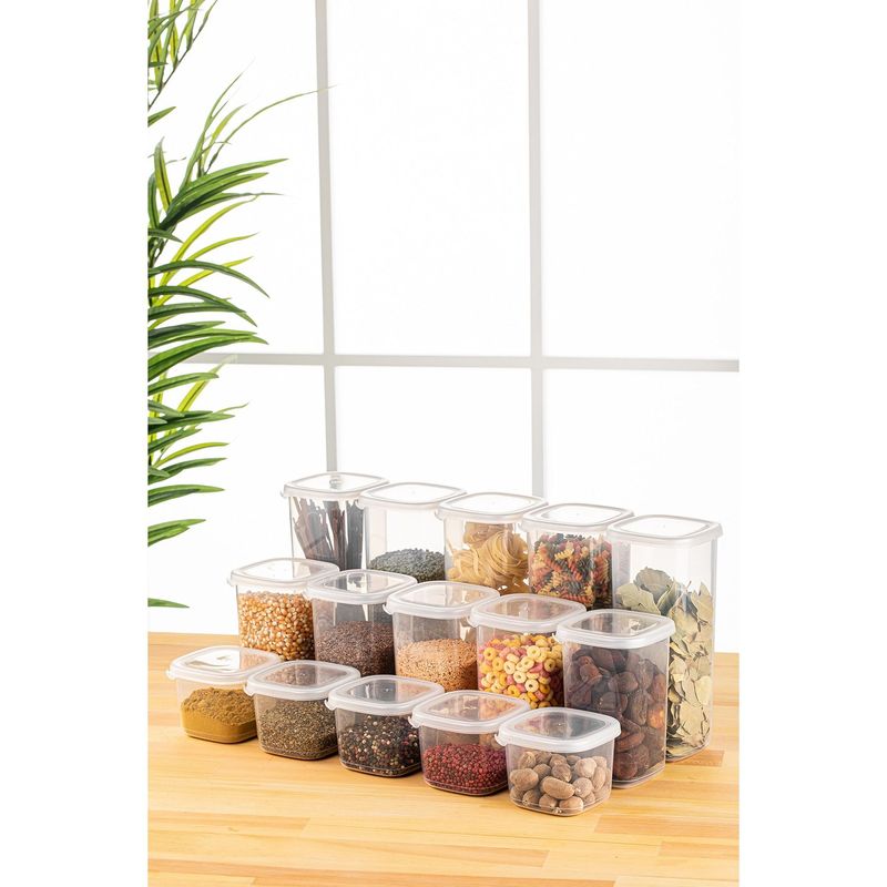 Casa si Gradina - Bucatarie si vesela - Organizare si depozitare bucatarie - Cutii alimentare - Set cutii depozitare alimentare, Hermia, plastic, alb, 15 piese, 10x10x9.5 cm, 10x10x16.5 cm, 10x10x24.5 cm - Infinity.ro