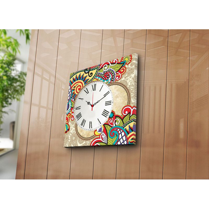Casa si Gradina - Decoratiuni - Ceasuri - Ceas decorativ de perete, Wallxpert, panza suede, multicolor, 45x45 cm, rama lemn - Infinity.ro