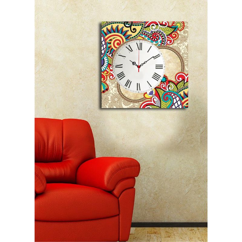 Casa si Gradina - Decoratiuni - Ceasuri - Ceas decorativ de perete, Wallxpert, panza suede, multicolor, 45x45 cm, rama lemn - Infinity.ro