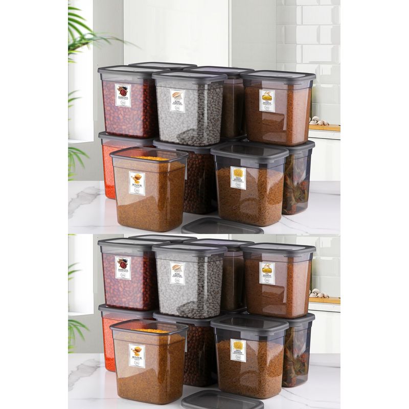 Casa si Gradina - Bucatarie si vesela - Organizare si depozitare bucatarie - Cutii alimentare - Set cutii depozitare, Hermia, plastic, antracit, 16x11.5x16.5 cm, 24 bucati - Infinity.ro