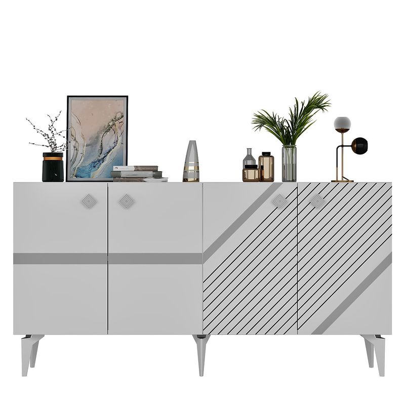 Casa si Gradina - Mobilier - Comode si corpuri - Console - Consola, Hanah Home, pal melaminat, alb si argintiu, 150x40x79 cm, 475OLV2758 - Infinity.ro