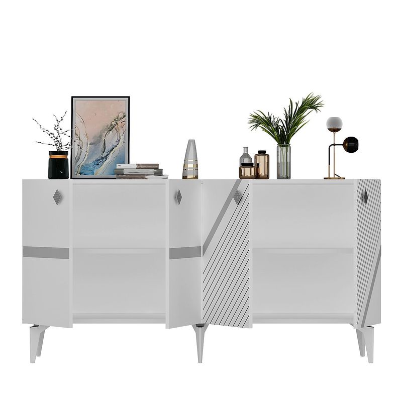 Casa si Gradina - Mobilier - Comode si corpuri - Console - Consola, Hanah Home, pal melaminat, alb si argintiu, 150x40x79 cm, 475OLV2758 - Infinity.ro