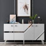 Casa si Gradina - Mobilier - Comode si corpuri - Console - Consola, Hanah Home, pal melaminat, alb si argintiu, 150x40x79 cm, 475OLV2758 - Infinity.ro