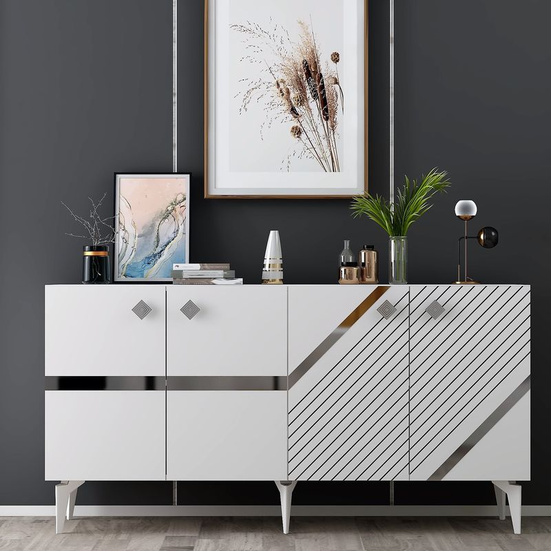 Casa si Gradina - Mobilier - Comode si corpuri - Console - Consola, Hanah Home, pal melaminat, alb si argintiu, 150x40x79 cm, 475OLV2758 - Infinity.ro