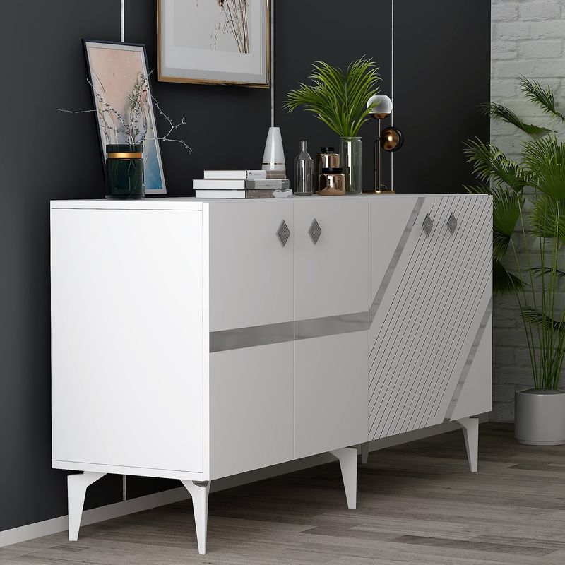 Casa si Gradina - Mobilier - Comode si corpuri - Console - Consola, Hanah Home, pal melaminat, alb si argintiu, 150x40x79 cm, 475OLV2758 - Infinity.ro