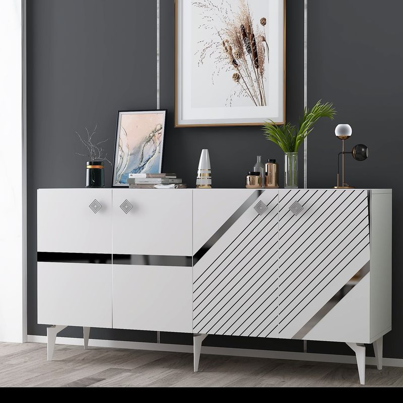 Casa si Gradina - Mobilier - Comode si corpuri - Console - Consola, Hanah Home, pal melaminat, alb si argintiu, 150x40x79 cm, 475OLV2758 - Infinity.ro