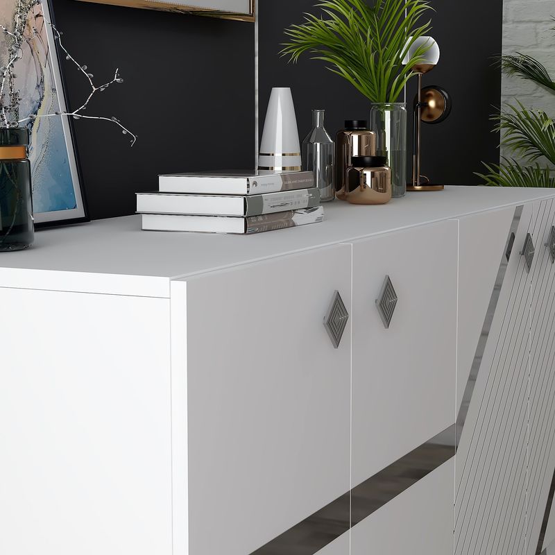Casa si Gradina - Mobilier - Comode si corpuri - Console - Consola, Hanah Home, pal melaminat, alb si argintiu, 150x40x79 cm, 475OLV2758 - Infinity.ro