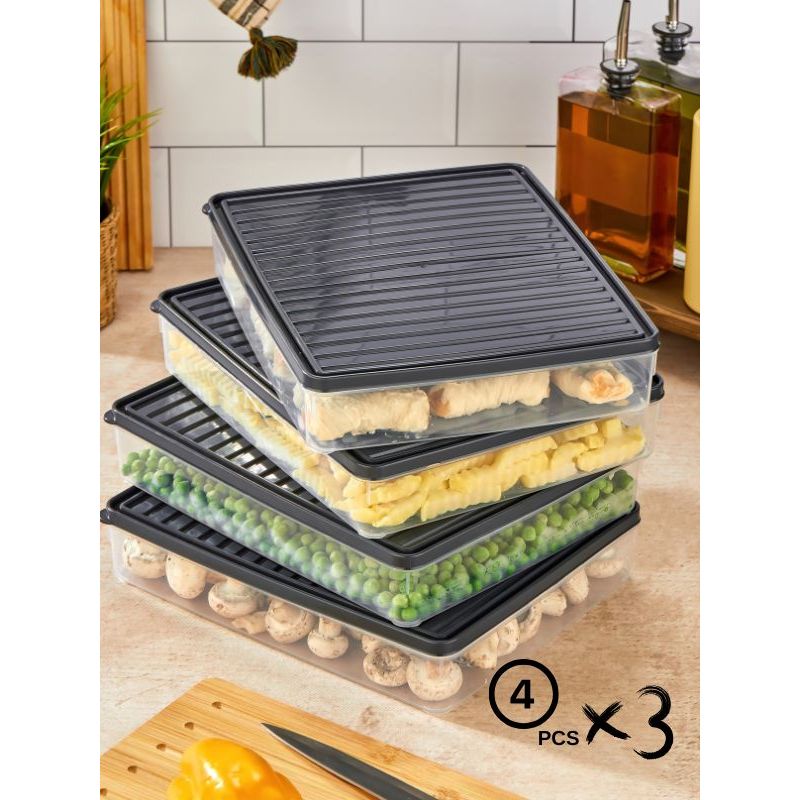 Casa si Gradina - Bucatarie si vesela - Organizare si depozitare bucatarie - Cutii alimentare - Set cutii de depozitare, Hermia, plastic, antracit, 27,5x5x22,5 cm, 12 piese - Infinity.ro