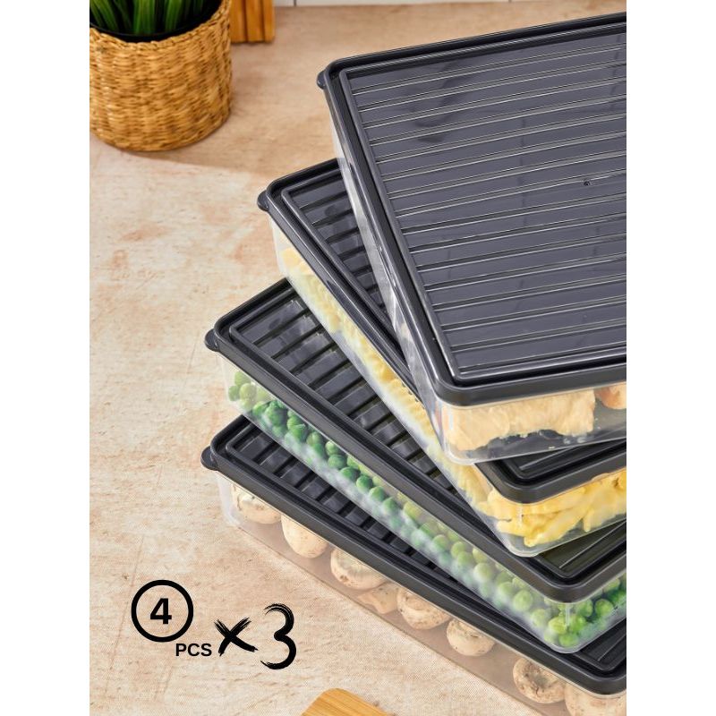 Casa si Gradina - Bucatarie si vesela - Organizare si depozitare bucatarie - Cutii alimentare - Set cutii de depozitare, Hermia, plastic, antracit, 27,5x5x22,5 cm, 12 piese - Infinity.ro