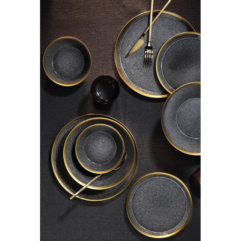 Casa si Gradina - Bucatarie si vesela - Vesela si tacamuri - Servicii de masa - Set de masa 16 piese, Hermia, portelan, negru auriu - Infinity.ro