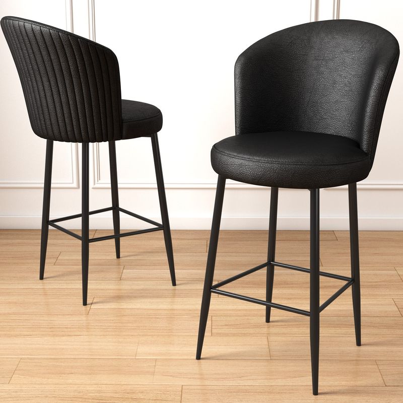 Casa si Gradina - Mobilier - Scaune si fotolii - Scaune - Scaune de bar, Hanah Home, metal, piele ecologica, negru, 46x40x107 cm, set 4 bucati - Infinity.ro