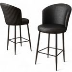 Casa si Gradina - Mobilier - Scaune si fotolii - Scaune - Scaune de bar, Hanah Home, metal, piele ecologica, negru, 46x40x107 cm, set 4 bucati - Infinity.ro