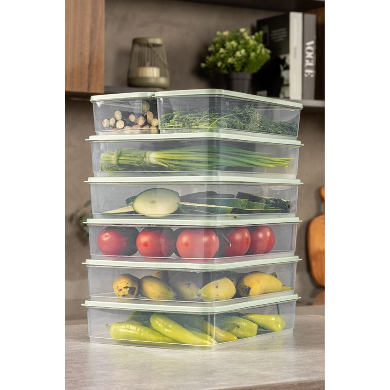 Casa si Gradina - Bucatarie si vesela - Organizare si depozitare bucatarie - Cutii alimentare - Set cutii de depozitare, Hermia, plastic, menta, 2x 11x30x7 cm, 5x 23x29.5x6.5 cm - Infinity.ro