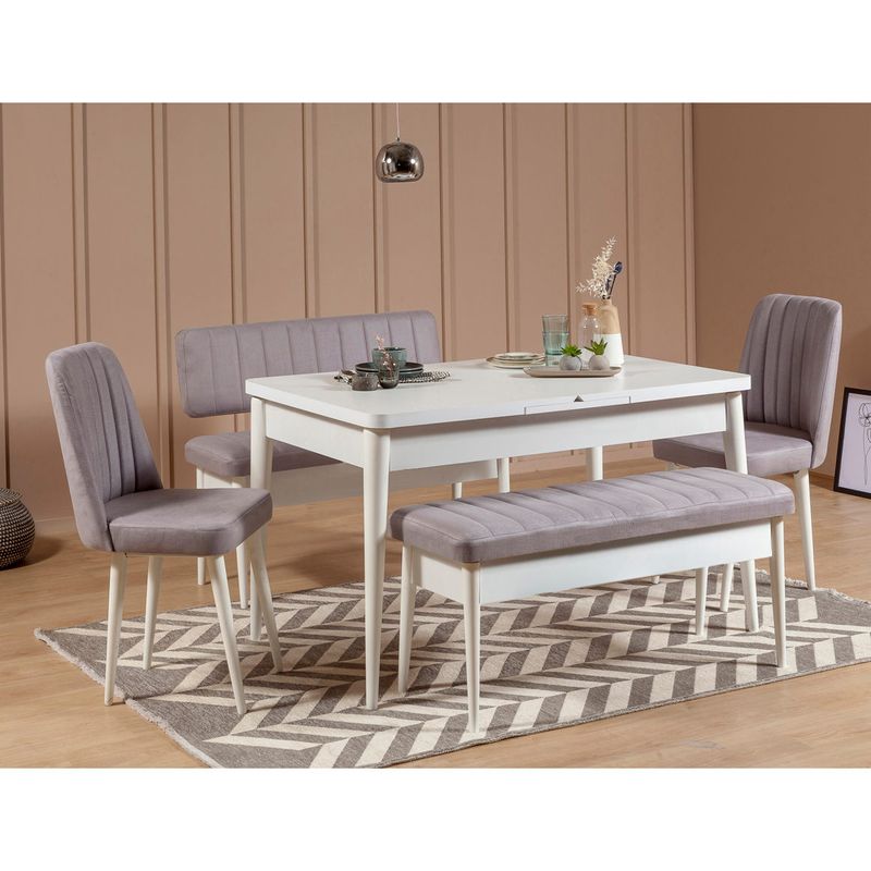 Casa si Gradina - Mobilier - Organizare si depozitare - Bancute - Banca cu spatiu de depozitare, Hanah Home, pal melaminat si catifea, alb soho, 110x40x85 cm - Infinity.ro