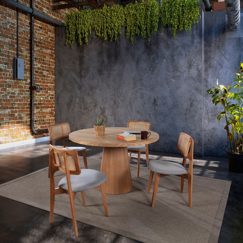 Casa si Gradina - Mobilier - Seturi de mobilier - Seturi mese si scaune - Set masa si scaune, Hanah Home, lemn de fag, natural, masa 100x100x75 cm, 4 scaune 43x46x81 cm - Infinity.ro