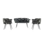 Casa si Gradina - Mobilier - Seturi de mobilier - Seturi living - Set canapele living, Hanah Home, catifea, gri inchis negru, cadru metalic, 2+1+1 locuri - Infinity.ro