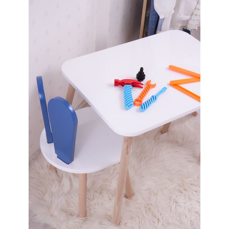 Casa si Gradina - Mobilier - Mobilier copii - Mobilier camera copiilor - Set masa si scaune copii, Hanah Home, mdf, albastru si alb, masa 50x45x60 cm, scaun 30x25x30 cm, 517BMB1115 - Infinity.ro