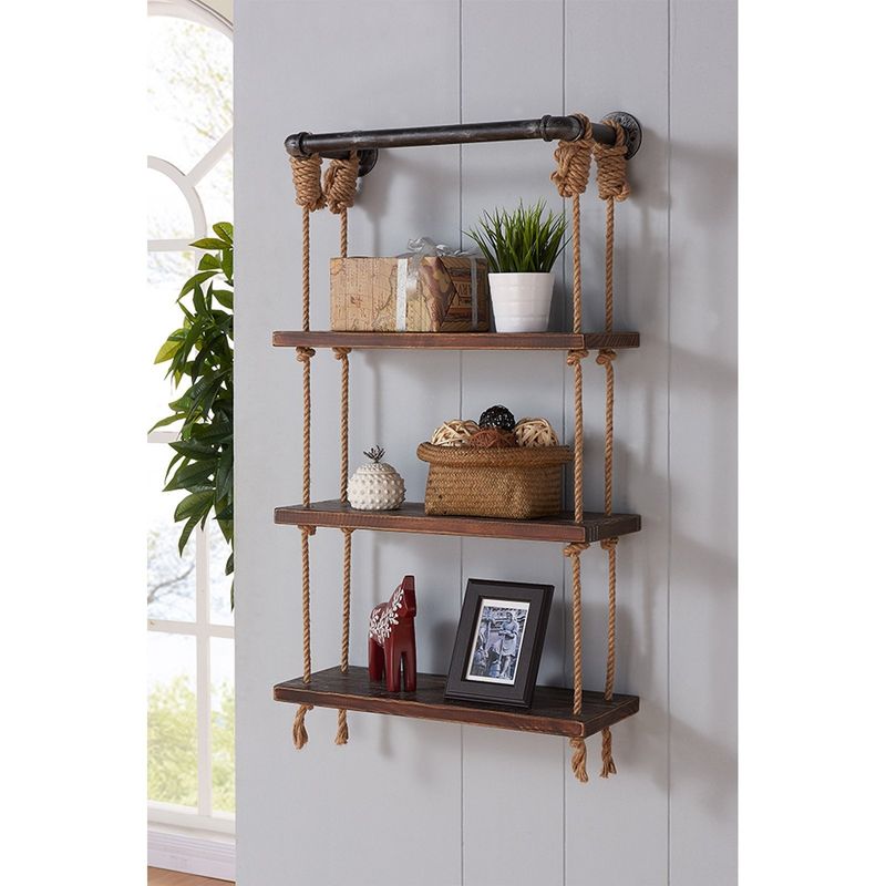 Casa si Gradina - Mobilier - Biblioteci si rafturi - Rafturi - Raft de perete, Hanah Home, lemn molid si metal, nuc si negru, 60x13x120 cm - Infinity.ro