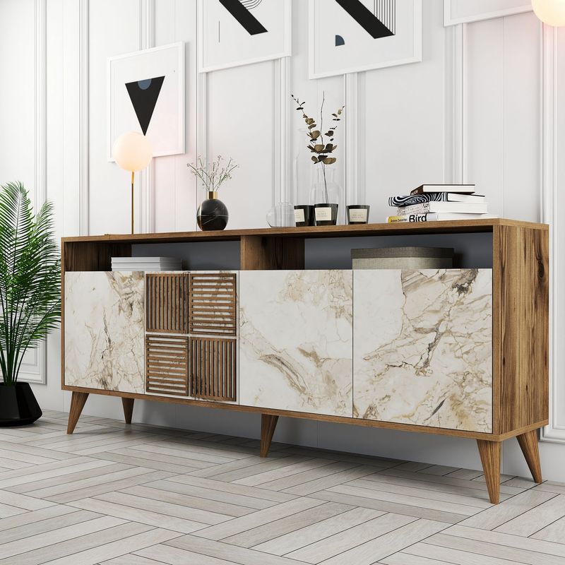Casa si Gradina - Mobilier - Comode si corpuri - Console - Consola, Hanah Home, pal melaminat, nuc si alb, 180x35x78.6 cm - Infinity.ro