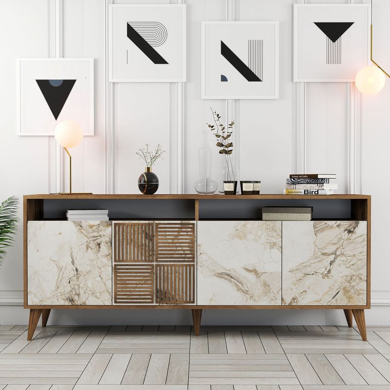 Casa si Gradina - Mobilier - Comode si corpuri - Console - Consola, Hanah Home, pal melaminat, nuc si alb, 180x35x78.6 cm - Infinity.ro