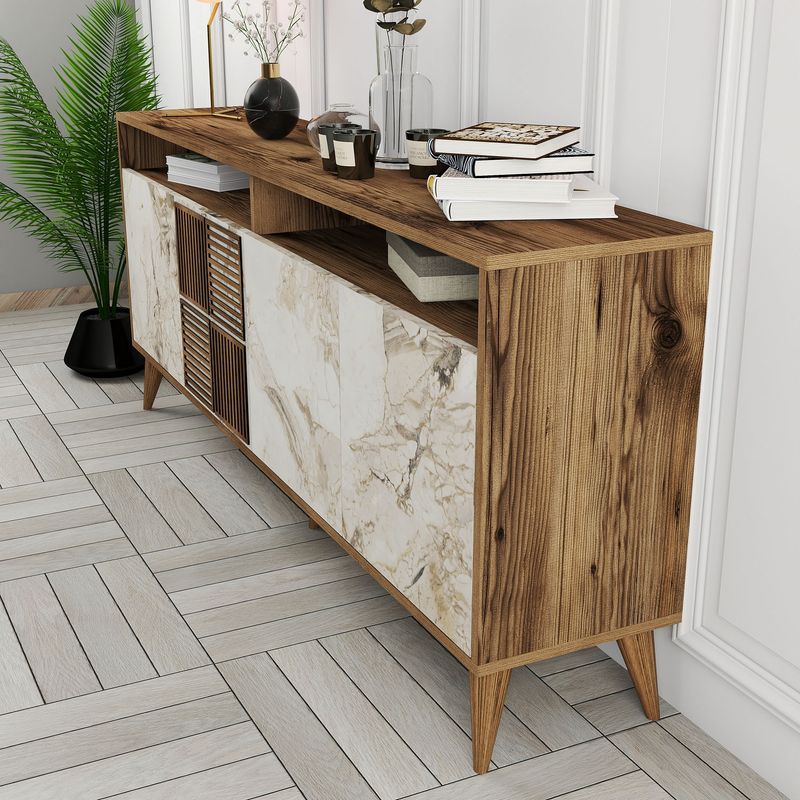 Casa si Gradina - Mobilier - Comode si corpuri - Console - Consola, Hanah Home, pal melaminat, nuc si alb, 180x35x78.6 cm - Infinity.ro