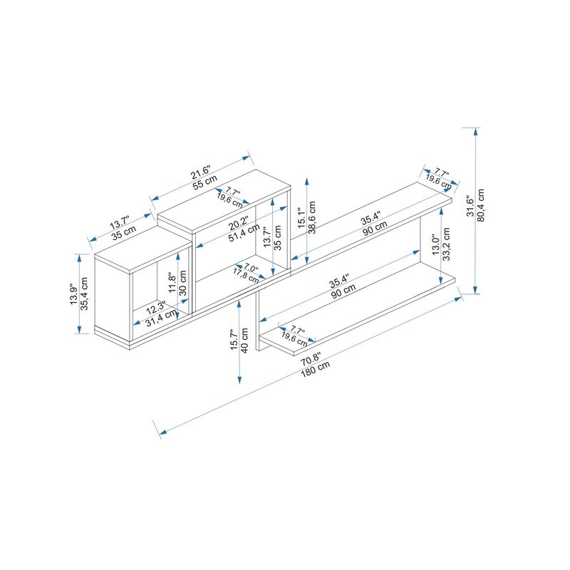Casa si Gradina - Mobilier - Biblioteci si rafturi - Rafturi - Raft de perete, Hanah Home, panou aglomerat melaminat, pin atlantic antracit alb, 180x80.4x19.6 cm - Infinity.ro